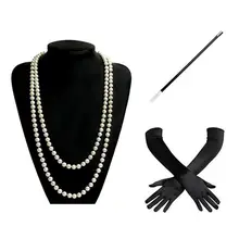 1920s Charleston Flapper, костюм для девочек, нарядное платье, имитация жемчуга, ожерелье из бисера, длинные черные перчатки, держатель для сигарет для женщин