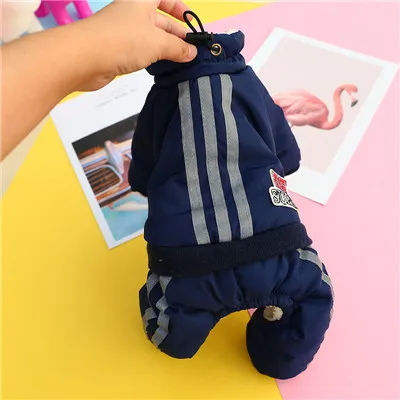Thickening Winter Warm Coat Jacket Four Legged Jumpsuit Costume For Small Dogs Bichon Yorkshire Pet Clothing Warm Coats Jackets - Цвет: Тёмно-синий