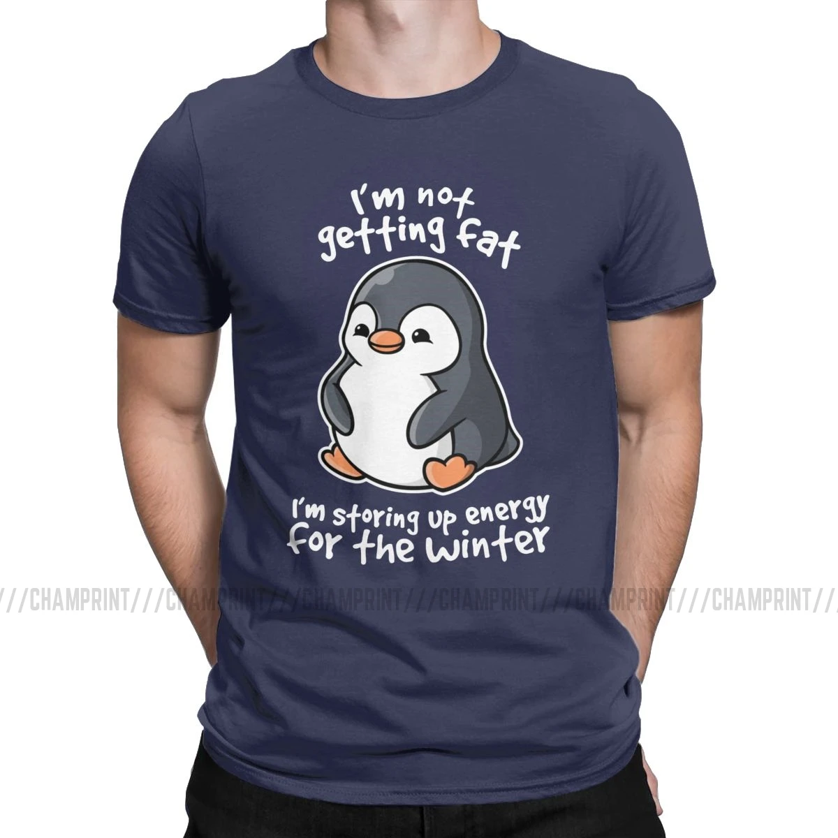Футболки с надписью «I'm Not Get Fat», «I'm Storing Up Energy For The Winter», футболки для мужчин, Pingu Meme, одежда с забавными рисунками, модные футболки - Цвет: Тёмно-синий