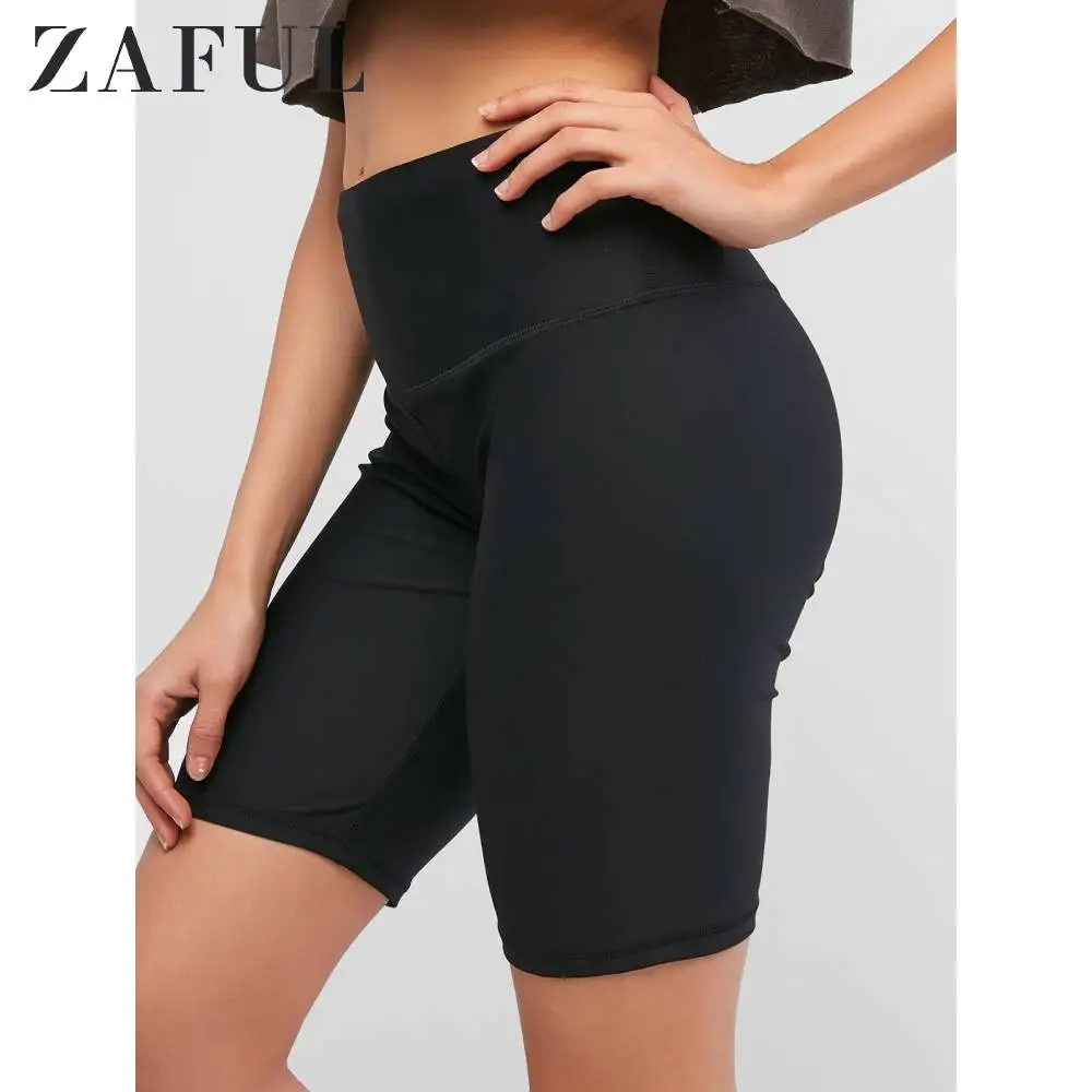 ZAFUL Solid Stitching High Waisted Biker Shorts For Women New Style Sports short pants Workout Shorts Casual