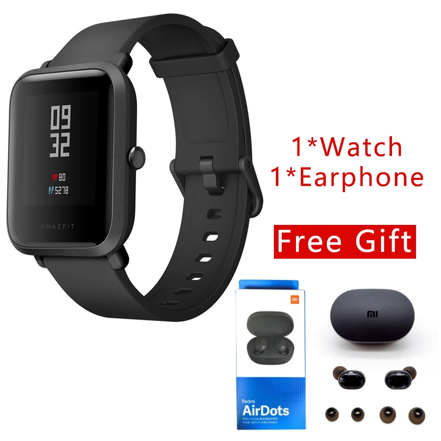 Amazfit Bip gps Xiaomi Amazfit Bip Смарт-часы Huami Miband Pace bip Lite Gloness умные часы сердечного ритма для телефона MI8 IOS - Цвет: Bip-black-airdots