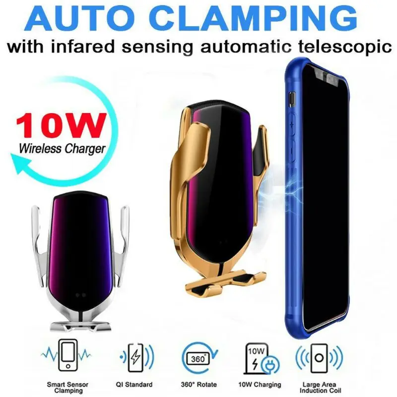 

Smart Automatic Upgraded Version R2 Infrared Sensor Car Phone Holder Clamping Air Vent 10W Fast Charging Wireless Chargers