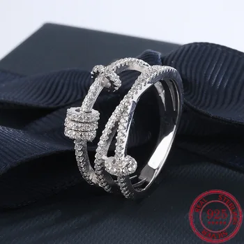 

S925 Silver Transfer Ring Female Celebrity Fashion Personality Index Finger Three Ring Ring Full Diamond Ring for Wedding Gifts