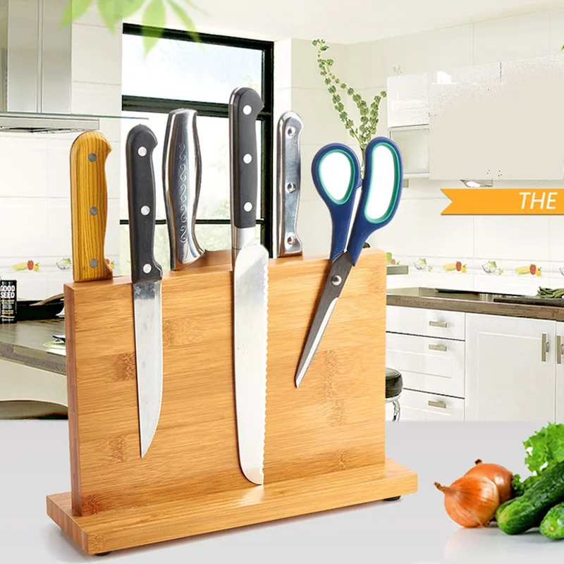 High Quality Creative Magnetic Knife Holder Bamboo Nonporous Clean Health Knife Rack Kitchen Bar Storage Block Knife Block