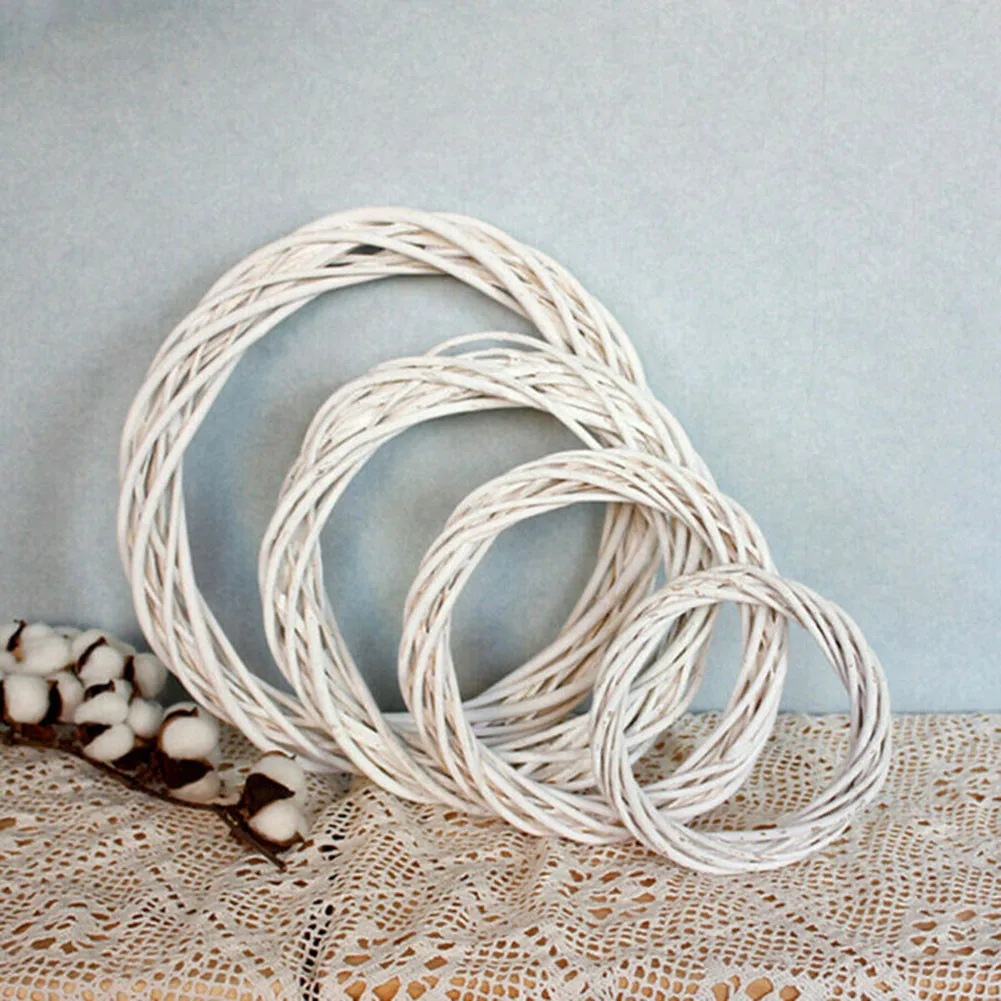 10/15/20/30cm Christmas Rattan Ring White Artificial Flower Garland Dried Frame Wicker Vine Wreath DIY Party Ornament Home Decor