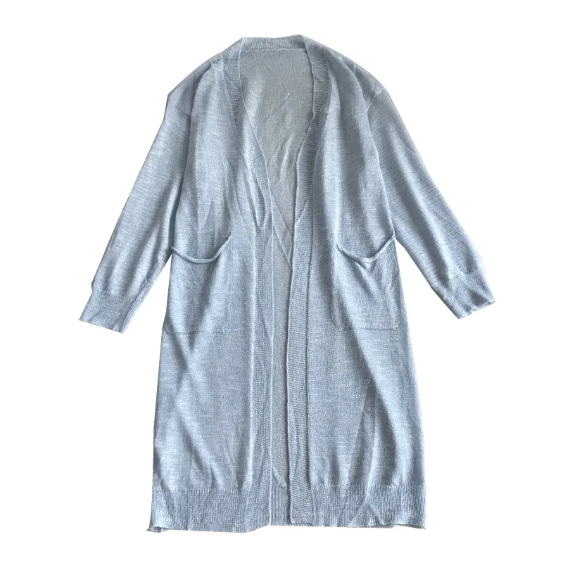 

Women's solid color loose and versatile knitted mid-length cardigan