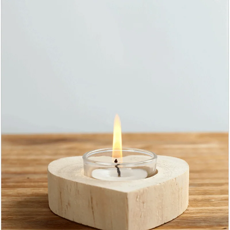 1 шт. Натуральный Деревянный Подсвечник Подсвечники Tealight в форме сердца дерево