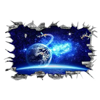 

1PC 3D Fake Window Space Universe Wallpaper Creative Home Wall Decals Removable Background Wall Poster for Living Room Bedroom K