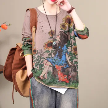 

2020 Fashion Round Neck Cartoon Printing Wool Knitting Female Thin Sweaters For Women Spring Tops Female