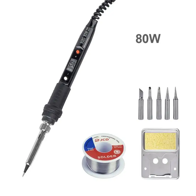 JCD Electric Soldering Iron 80W Adjustable Temperature LCD Welding Tool Ceramic Heater Soldering Iron Head Welding repair tools ac 225 arc welder Welding Equipment