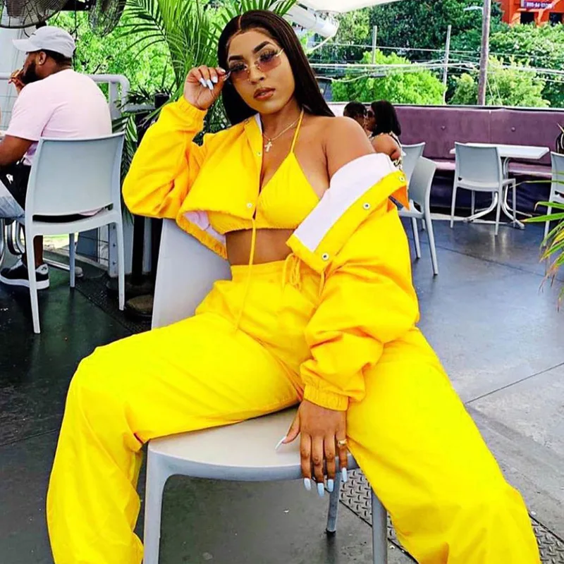 

2019 Sporty Women Tracksuit Casual Loose Coat And Long Pant 2 Piece Women Set Solid Bra Autumn Jacket Women Workout Set