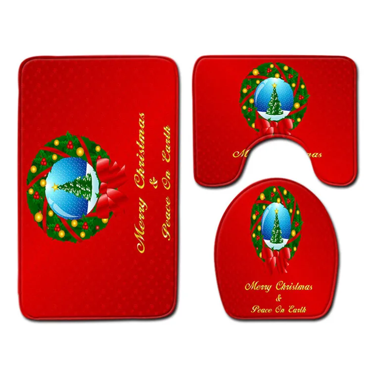 Free Shipping 3Pcs/set Christmas Red Bathroom Carpet Set Dywaniki Lazienkow Bath Mats Rug Tapete Banheiro Tapis Salle De Bain