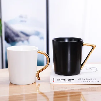 

Originality Big Capacity Gold Handle Mug Ceramics Glass Coffee Mugs Concise Cold Water Cup Breakfast Milks Cups Black Tea Cups