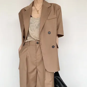 

Korean version of loose and thin single-breasted suit jacket straight wide-leg shorts fashion two-piece suit summer new women
