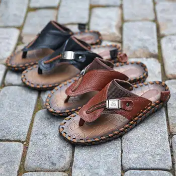 

Slides mens sandal luxury genuine leather slipper little bee for summer high quality sandals 2020 slip on lightweight breathable