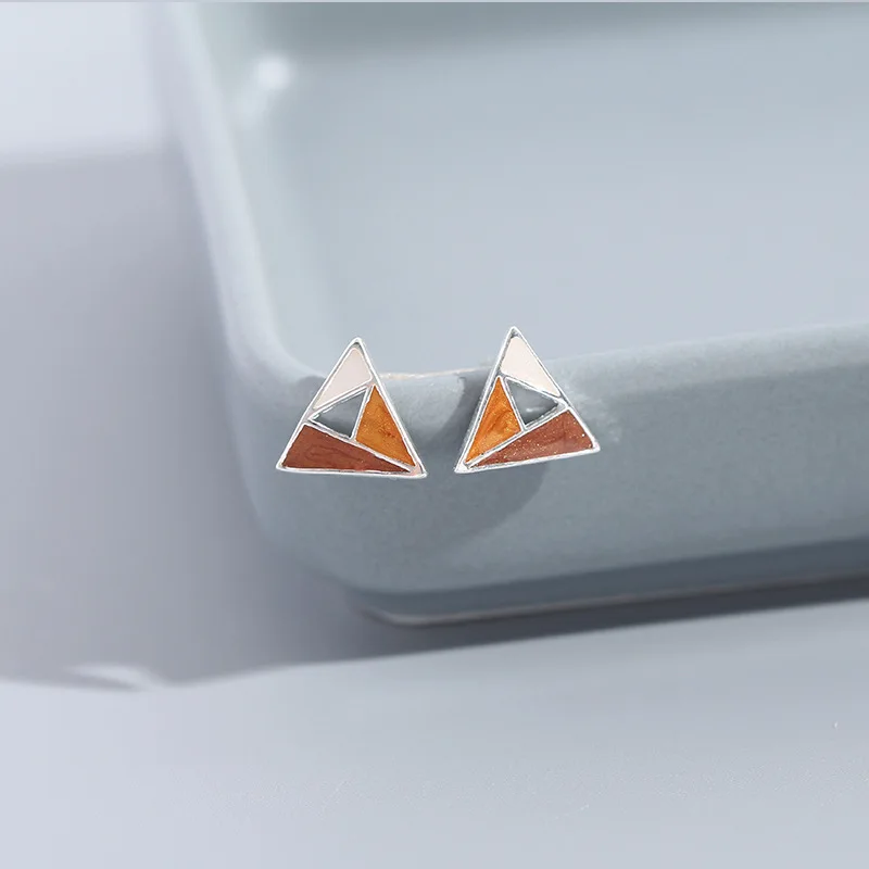 Triangle Round Shape 100% Real 925 Sterling Silver Stud Earrings for Womens Korean Party Earings Christmas Gift Jewelry | Украшения и