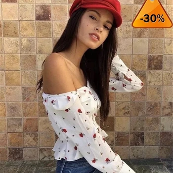 

white blouse Elegant women shirts Vintage flower print blouse tops summer Casual ruffles short tops blusas female