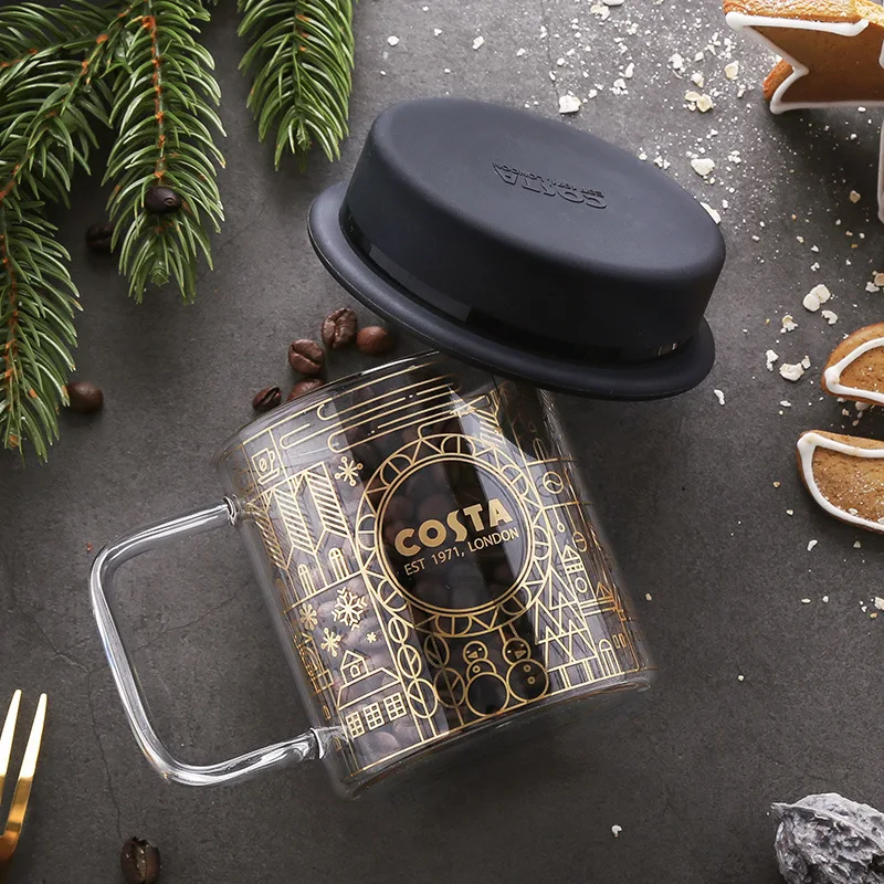 Tomic/Tomic Costa Creative with Cover Glass Bottle Household Handle Glass Fashion Gift Coffee Cup