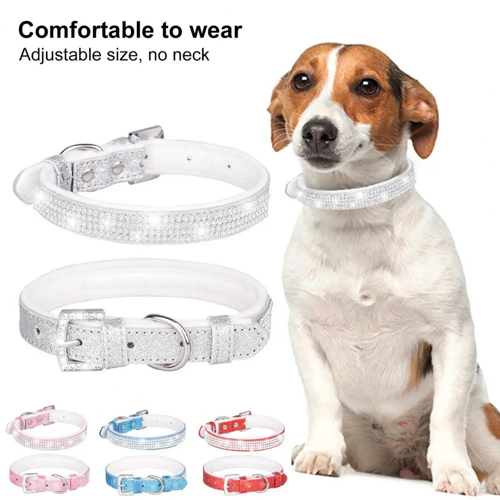 Bling Rhinestone PU Leather Crystal Diamond Puppy Collar Pet Dog Collars  Cat