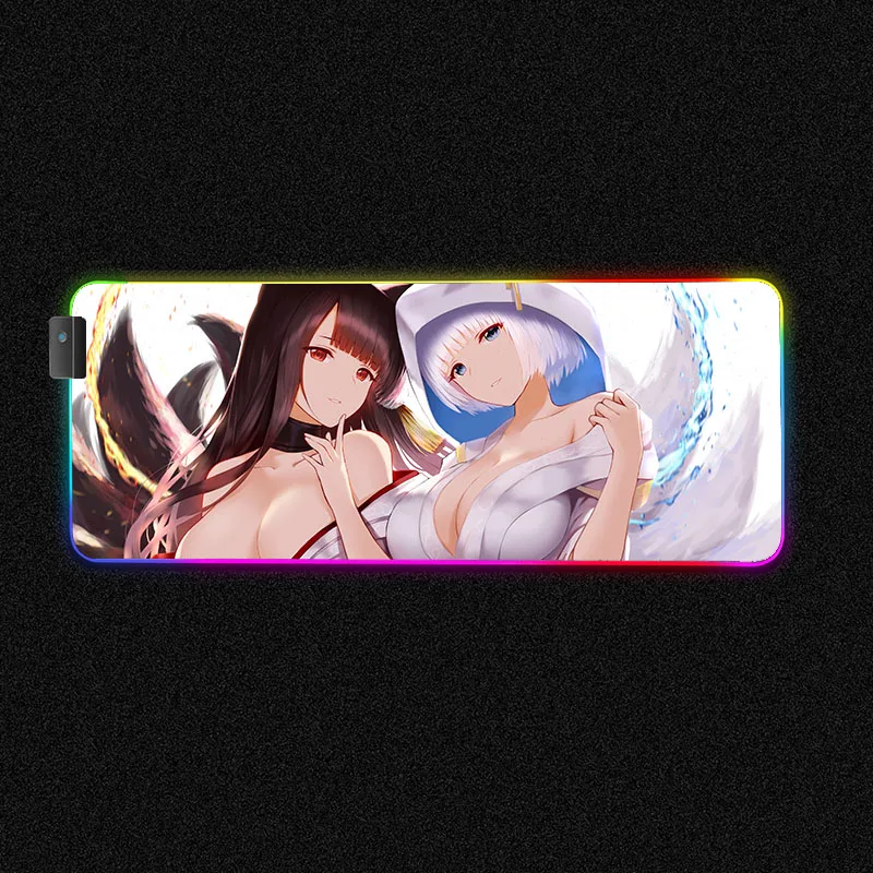 

RGB mouse pad Demon Slayer Japanese anime sexy girl blue skirt LED desktop pads with backlight dear FranxxGloway gaming MousePad