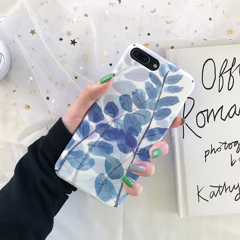 Жесткий чехол для телефона s из поликарбоната для iphone 11Pro XS MAX X XR, чехол с синими листьями для iphone 6, 6s, 7, 8 Plus, 11, задняя крышка, fundas Capa
