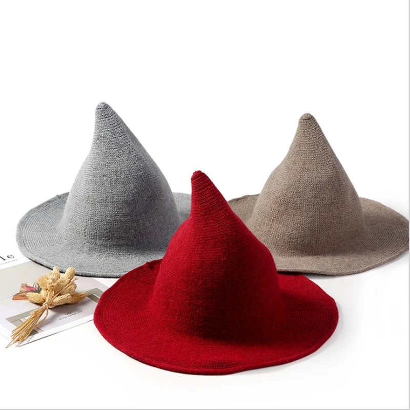 WZCX Новая Вязаная Шерстяная Шапка для Хэллоуина, однотонная шляпа ведьмы, Корейская версия, осенне-зимняя Рождественская шляпа рыбаков, шапка с острым носком