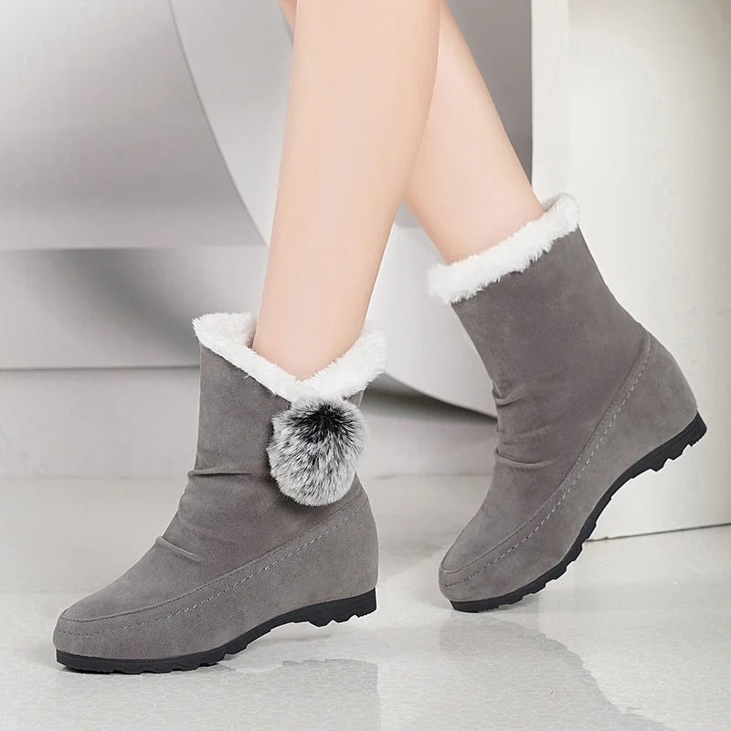 

Women Winter Warm Ankle Boots Slip On Fur Plush Height Increasing Ladies Suede Female Platform Furry Casual Charm Fashion Shoes