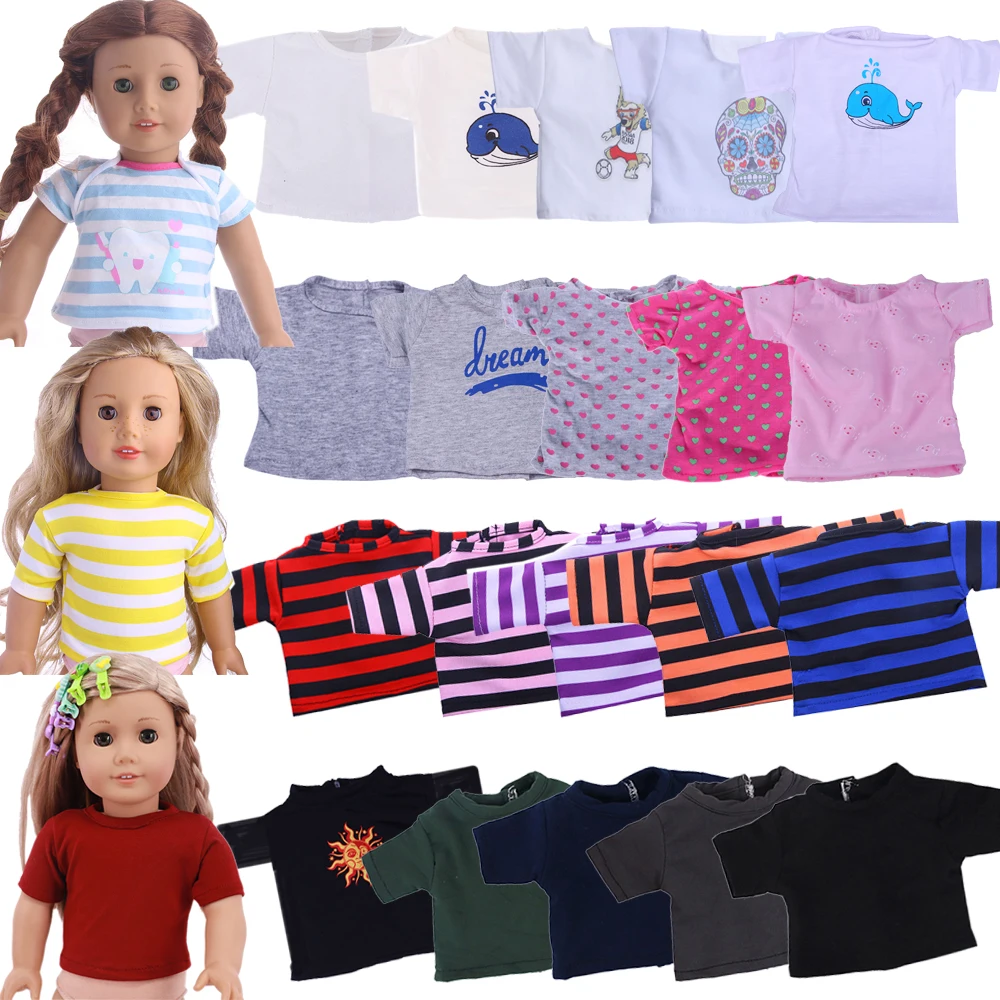 Barbie Doll Clothes Doll Clothes Accessories Doll Clothes Doll Accessories Doll Clothes Cotton Striped T-shirt Unisex Short Top Fit 18Inch American &43cm Reborn Baby Doll Accessories Generation Gifts