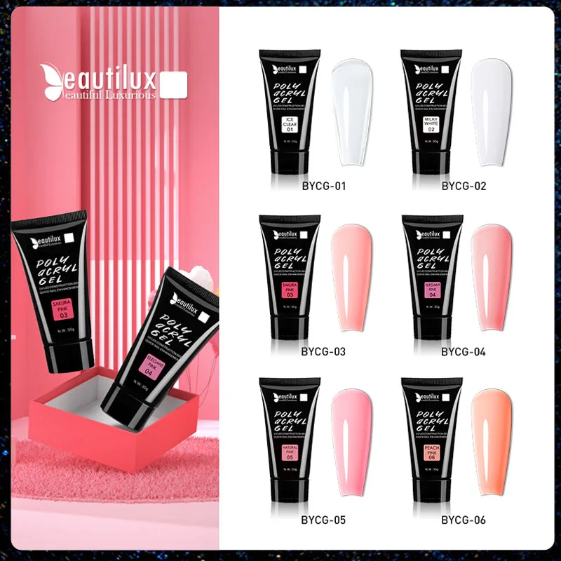Beautlux Poly Acryl Gel Smalto Per Unghie Soak Off Uv Led Crystal Acrilico Tip Building Construction Gel Nails Art Design Enhancer 30G