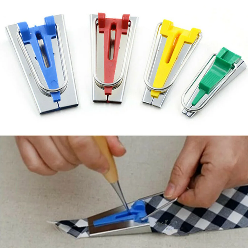 

1Set of 4 Size Fabric Bias Tape Maker Tool Sewing Quilting Set Stitch Crafts Sewing Accessories Kit DIY Craft Supplies Clips A8