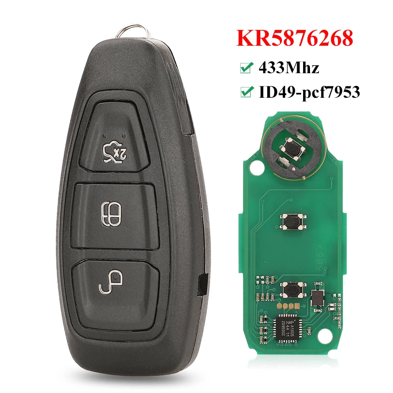 

jingyuqin Full Smart 3 Buttons Remote Key fob 433MHz ID49-pcf7953 Chip for Ford Grand C-Max Focus Kuga Fiesta 2016+ KR5876268