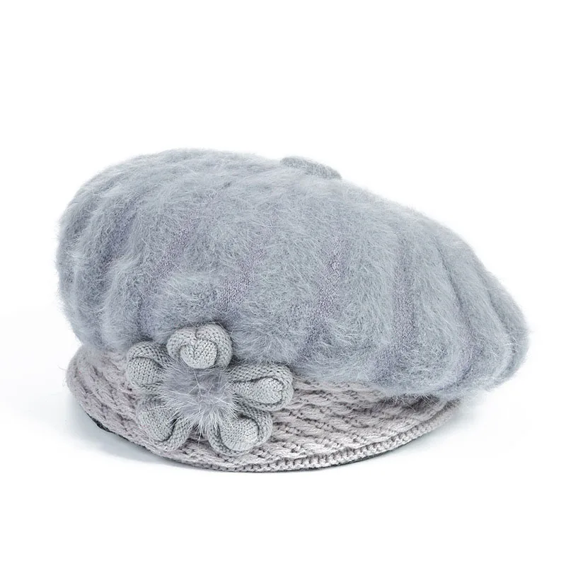 Dilidala, женская зимняя шапка, берет для женщин, на каждый день, мех кролика, Зимние теплые наушники, шерсть, шапка для мамы, зимние шапки для женщин, берет - Цвет: Gray