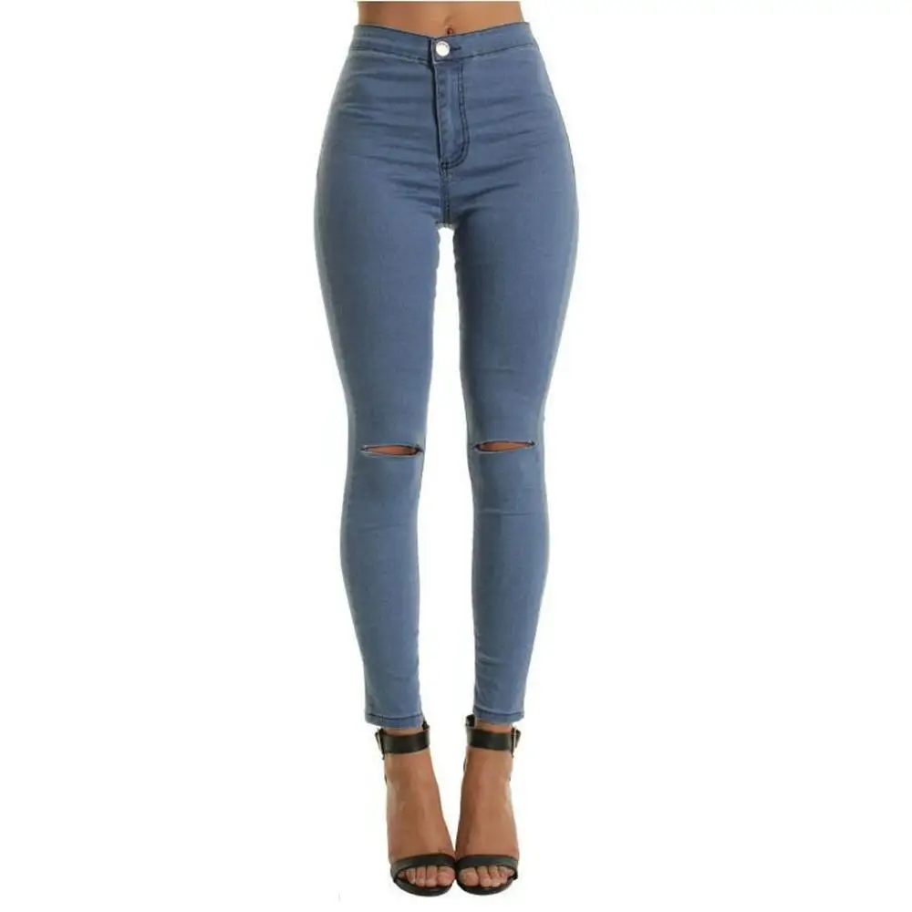 Новое поступление, модные популярные женские джинсовые обтягивающие брюки с высокой талией, Стрейчевые джинсы, узкие джинсы, женские повседневные джинсы - Цвет: Синий