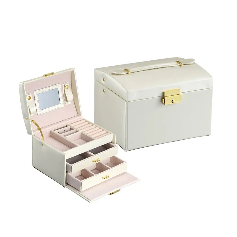 

Pu Leather Jewelry Box Three-Layer Double Drawer Jewelry Box Princess Jewelry Storage Box Fashion Beautiful