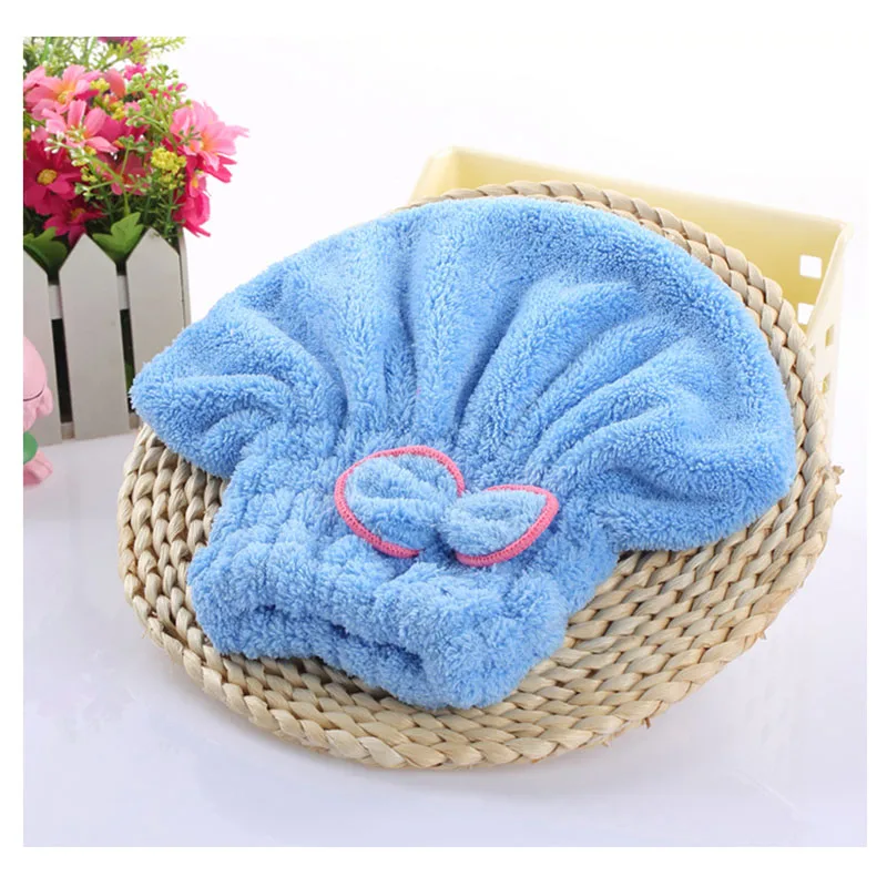 Coral Velvet Hair Shower Cap Water Absorption Magic Hair Dry Bow Hood Sauna Hat Bathroom Household Items Bathroom Accessories