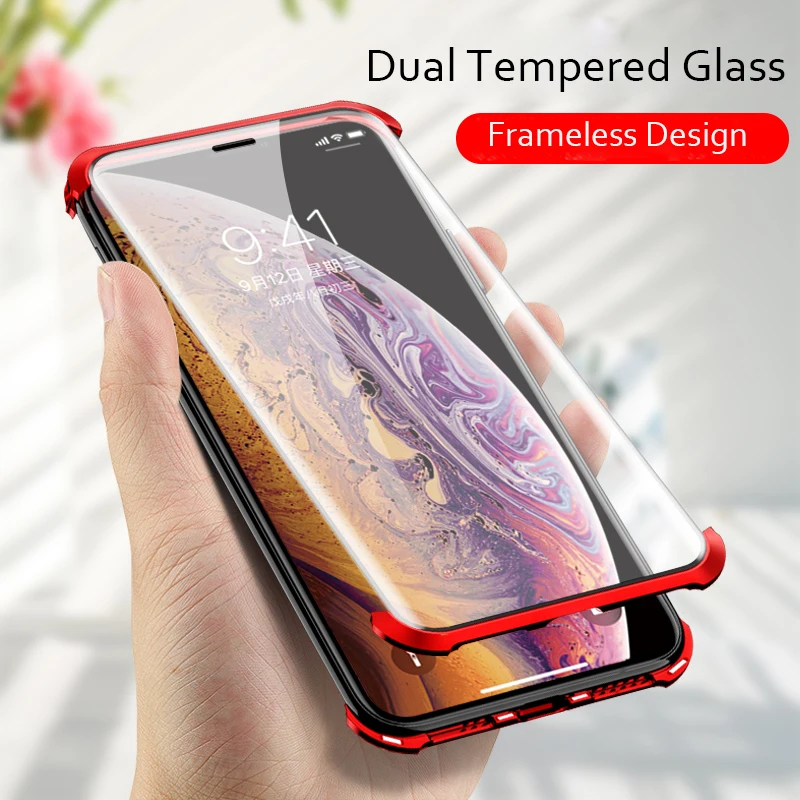 

Shockproof Frameless Magnetic Metal Phone Case For iPhone XS MAX XR 10 8 7 6 6s Plus 8Plus 7Plus Double Sided Glass Cover coque