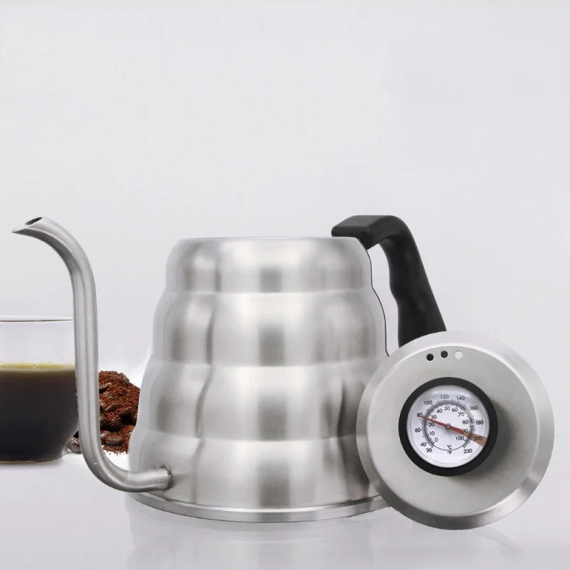 

304 Stainless Steel Hand-washed Coffee Pot Fine Mouth Coffee Pot 1.2L With Thermometer
