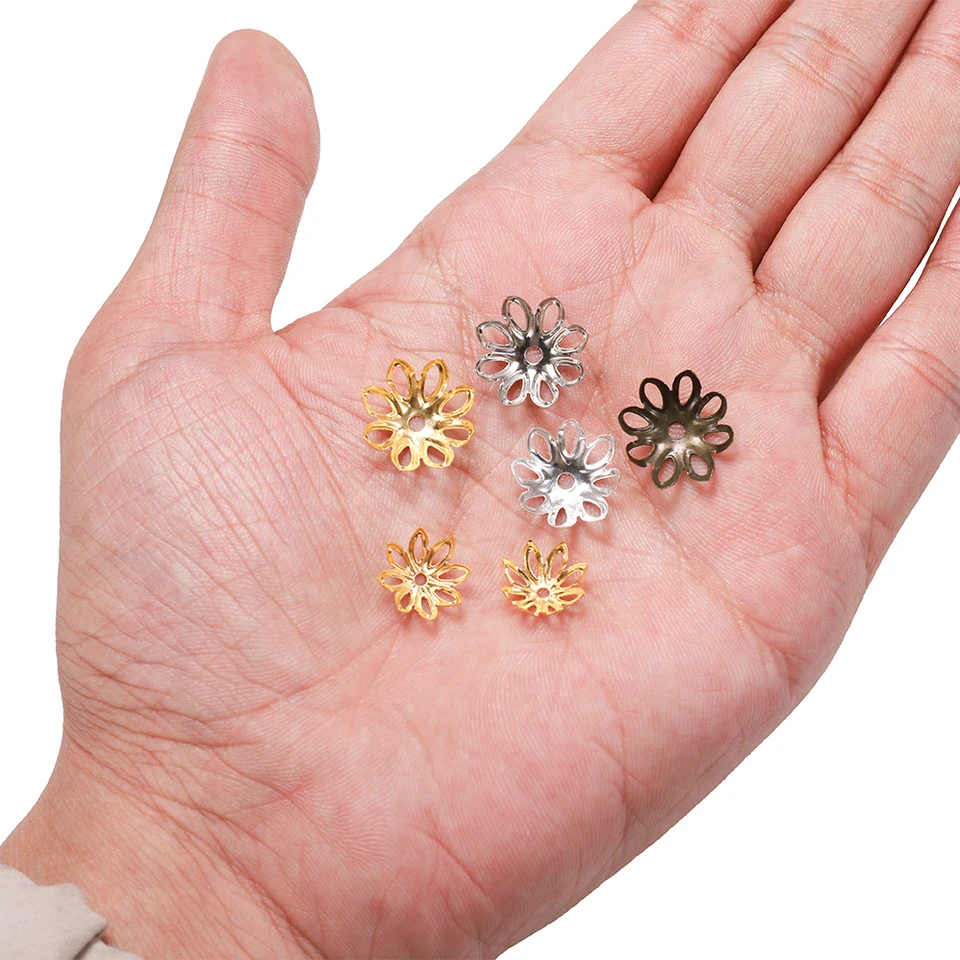 UNICRAFTALE About 80Pcs 8 Style Stainless Steel Fancy Bead Caps Multi-petal Flower Bead Cap Golden Bead Cap Hole 1~1.5mm for Bracelet Necklace Earring Jewlery Making