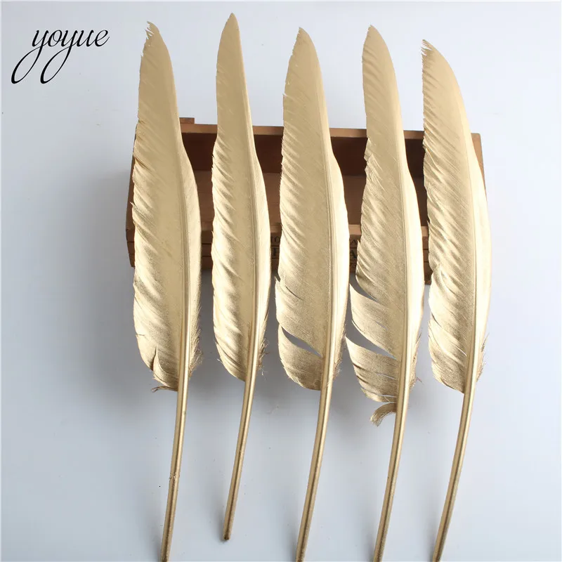 YOYUE 10 шт./партия, золотые гусиные перья, пух 12-14 дюймов/30-35 см, перья для рукоделия, Одежда DIY, свадебные украшения