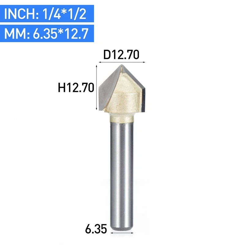 90 Degree Router Bit Cnc Engraving V Grooving Bit Cutter with 1/4 Shank 1/2-Inch Cutting Cnc Engraving Bit Woodworking Chamfer B