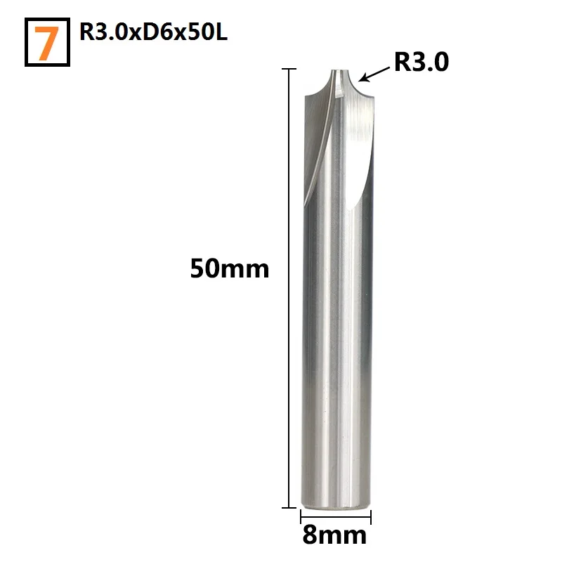 1 шт. R0.5-R5.0 угловая заземляющая Концевая мельница ЧПУ зенкер Концевая мельница твердосплавное торцевое фрезерование резак - Длина режущей кромки: R3xD8x50L