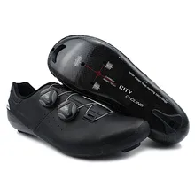 Heatmoldable zapatos de ciclismo de carretera para hombre y mujer, calzado transpirable de fibra de carbono con dos cordones y autosujeción