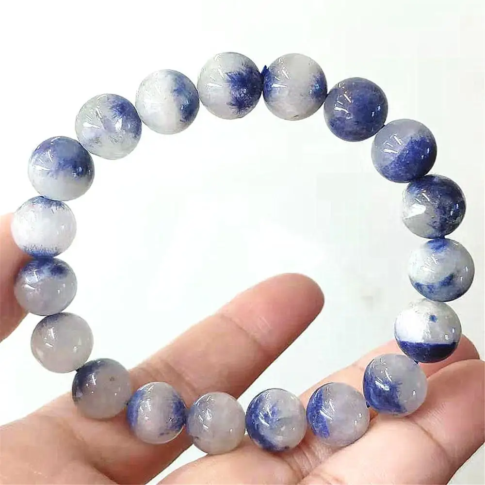 

10mm Natural Blue Dumortierite Rutilated Quartz Crystal Round Beads Bracelet Women Men Gemstone Rare Reiki Stone AAAAA
