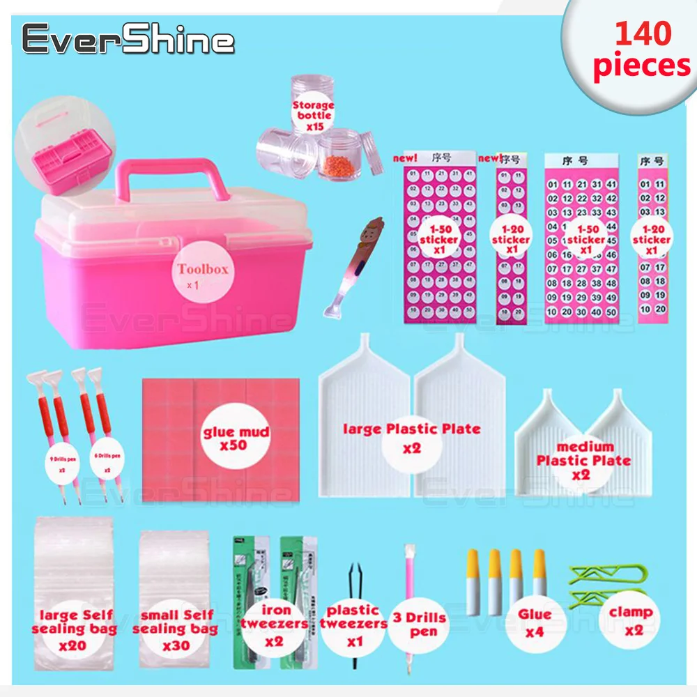 140pcs/set Diamond Painting Tool Full Kits Embroidery Accessories Rhinestones Boxes Cross Stitch Cases Fast Tools Kit | Дом и сад