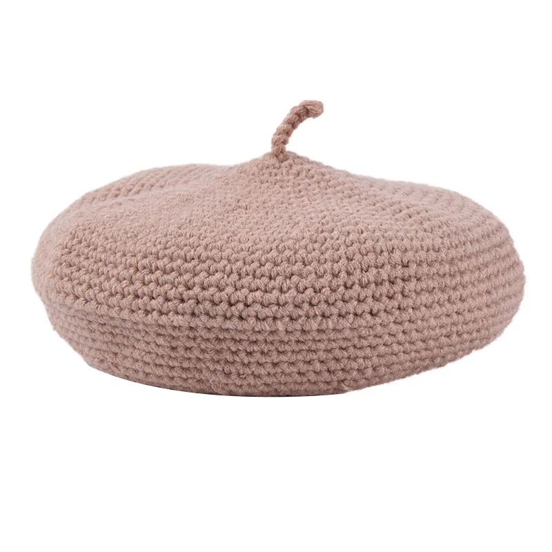 Розовый Осенне-зимний шерстяной берет ручной работы женская шапка barot Hat Женский Детский берет Леопардовый берет - Цвет: Розовый