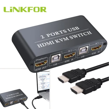 

LiNKFOR USB HDMI Cable KVM Switch 2 In 1 Out Box Support 4K 30Hz Share 2 Computers With One Keyboard Mouse And One HD Monitor