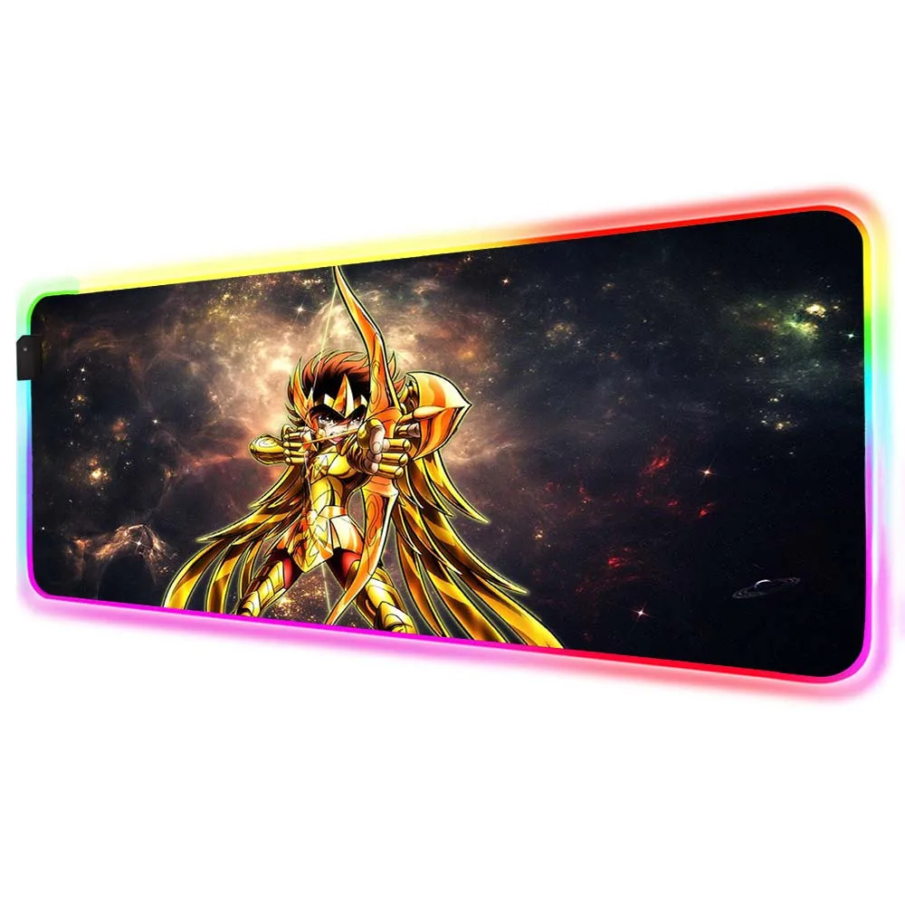 

XGZ Anime Mouse Pad RGB Anime Saint Seiya Pattern Large Multi-Size LED Locking Computer Laptop Desk Pad Gaming Mousepad Desk Mat