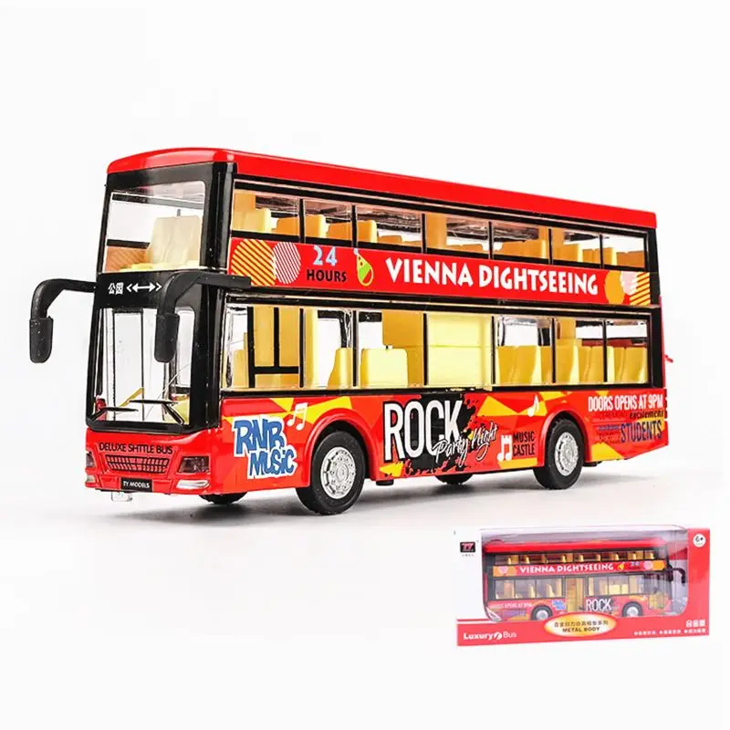 

Simulation Double-deck Alloy Bus Toy Bus Model Light Sound Alloy Car Diecasts