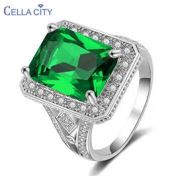 

Cellacity Luxury Design Geometry Silver 925 Jewelry Rectangle Gemstones Ring for Women Men Emerald Zircon Green Epicene Style