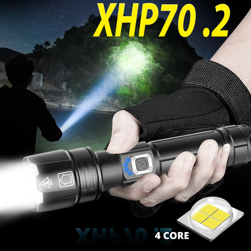 

100000LM XHP70.2 LED Flashlight Ultra Bright XHP50 waterproof Torch USB Rechargeable Zoom lantern for camping fishing with 18650